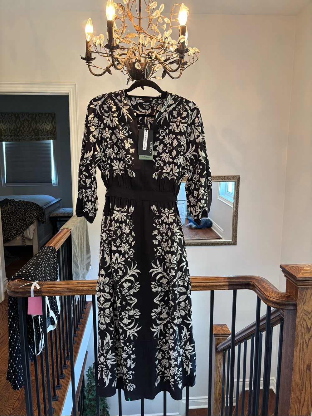Olsen Floral Embroidered V-neck Black/white Dress - with back belt